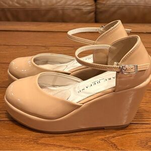 Nude Patent Platform Wedges by Marc Defang - Size Youth 3.
